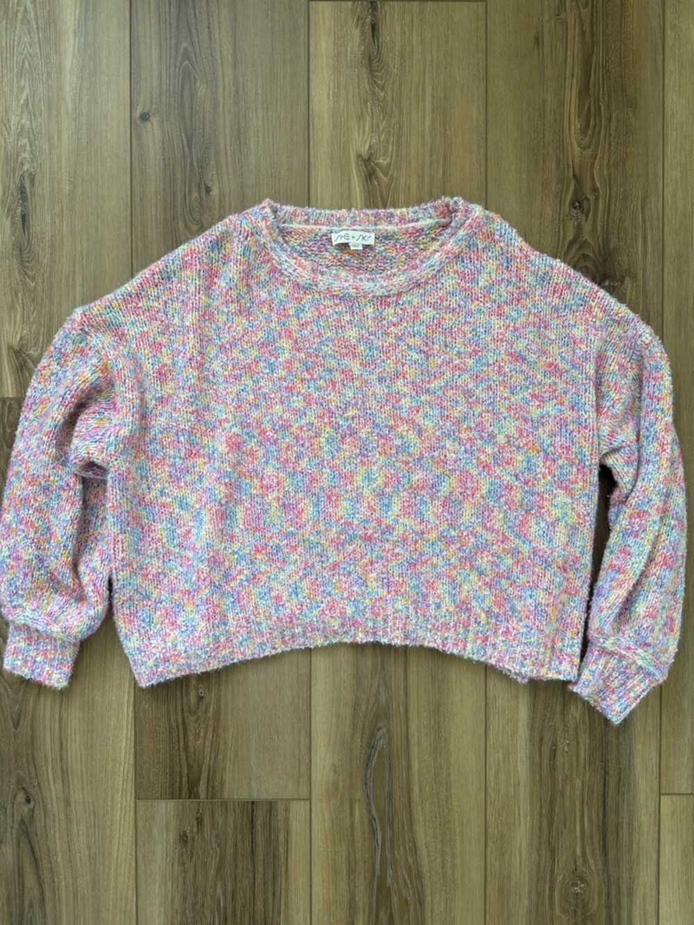 She + Sky Pastel Multi-Speckled Cropped Crewneck Sweater